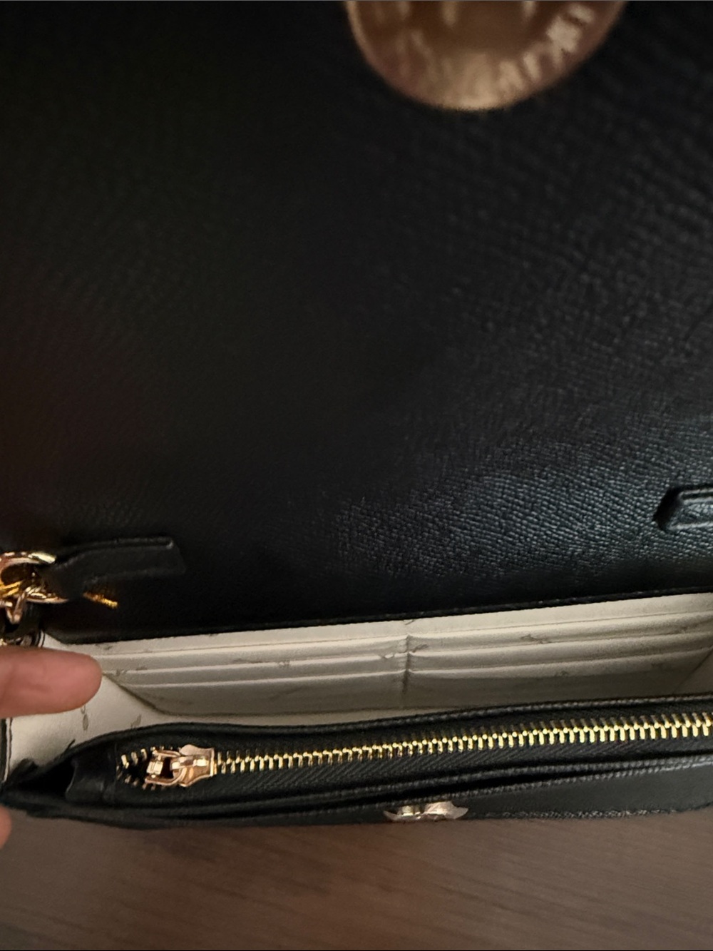bebe Beige Canvas Crossbody with Black Stripe and Gold Chain - Picture 4 of 7